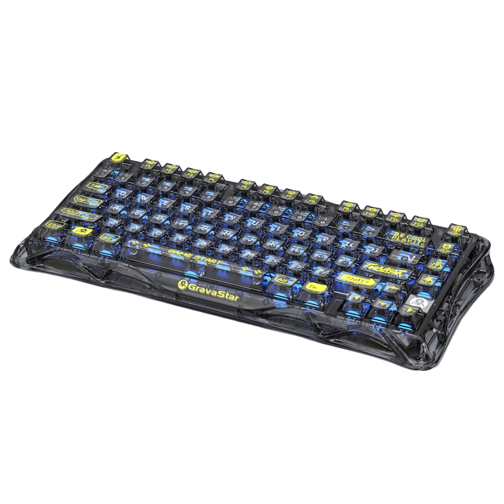 Transparent gaming keyboard with blue lighting