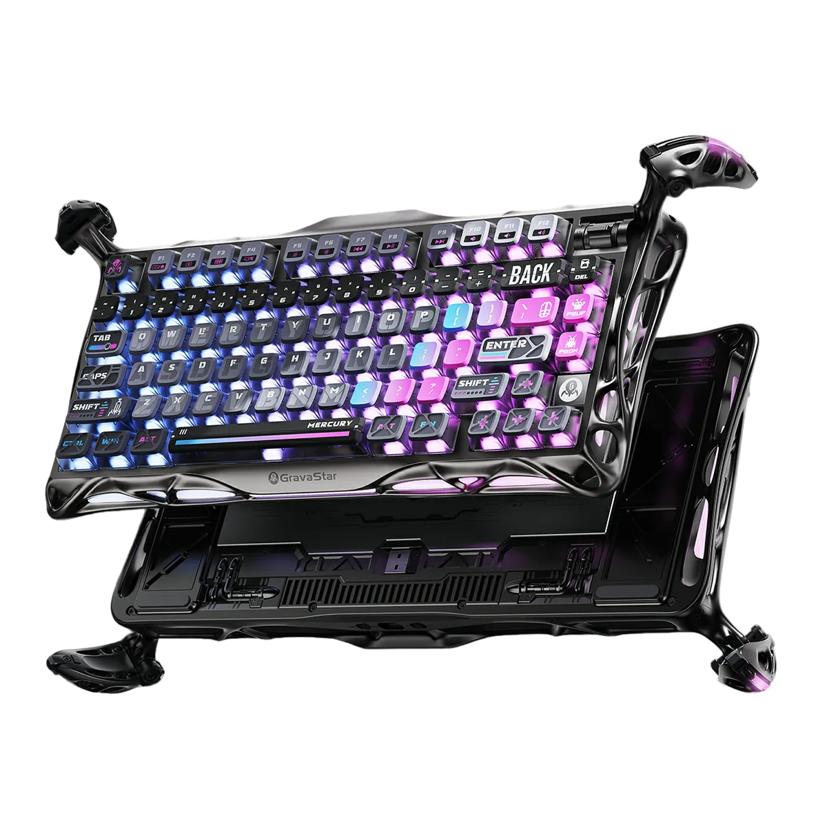 Futuristic keyboard with vibrant lighting